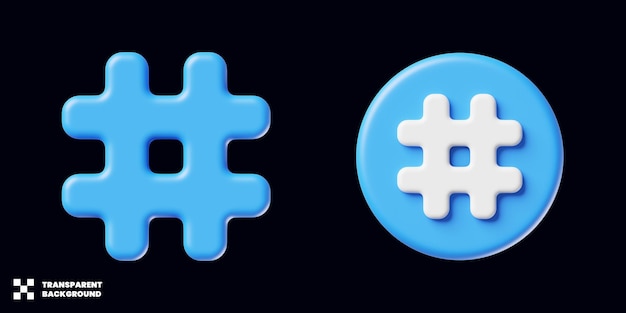 PSD social media hashtag icon collection in 3d render