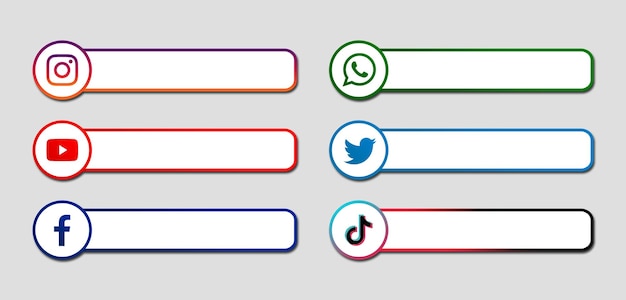 PSD Кнопка со значком социальных сетей устанавливает нижние третьи шаблоны