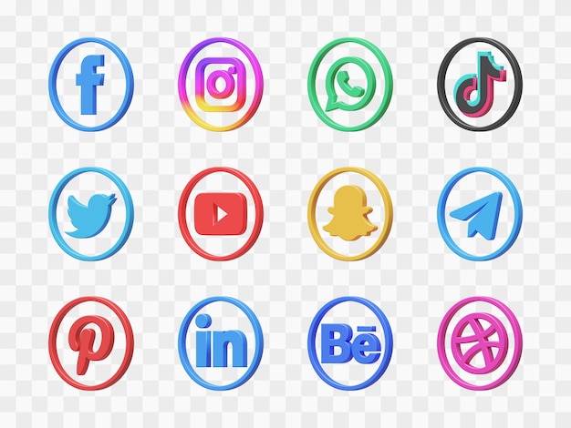 PSD social media icon collection in 3d render