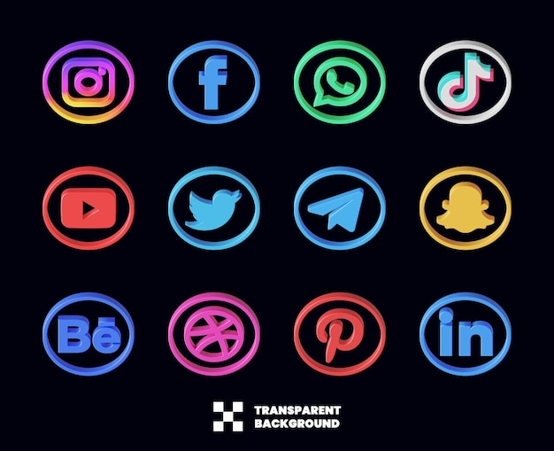 Social media icon collection in 3d render