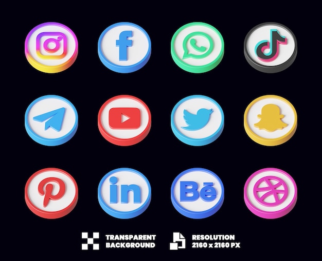 Social media icon collection 3d