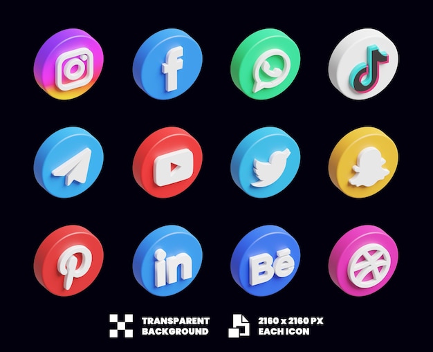 Коллекция икон социальных сетей 3d модель