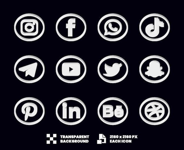 social media icon collection 3d
