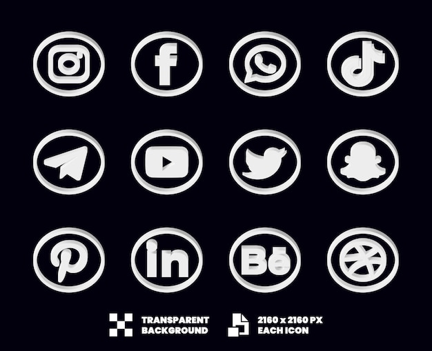 PSD social media icon collection 3d