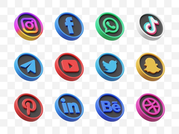 social media icon collection 3d
