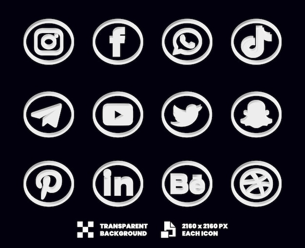 social media icon collection 3d