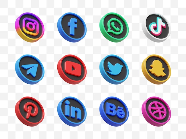 social media icon collection 3d