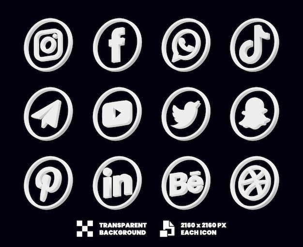 social media icon collection 3d