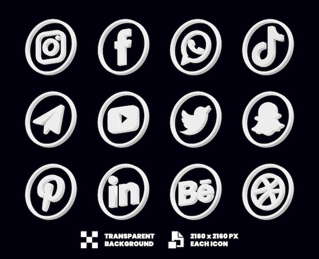 PSD social media icon collection 3d