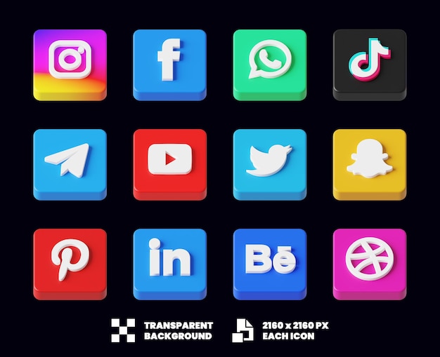 PSD social media icon collection 3d