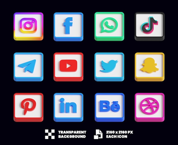 Social media icon collection 3d