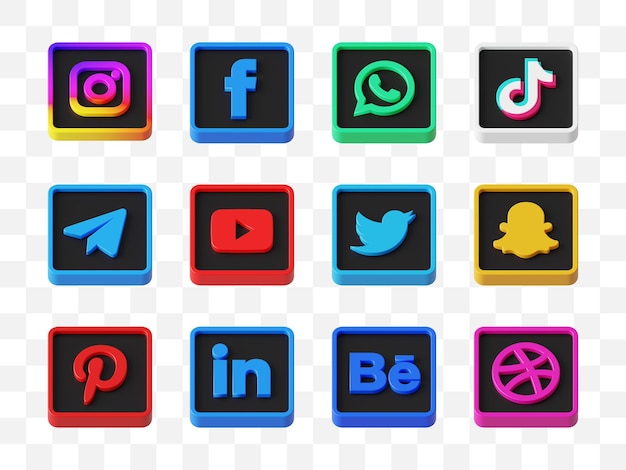 Social media icon collection 3d