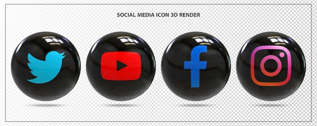 Social Media Icon Set Black 3d