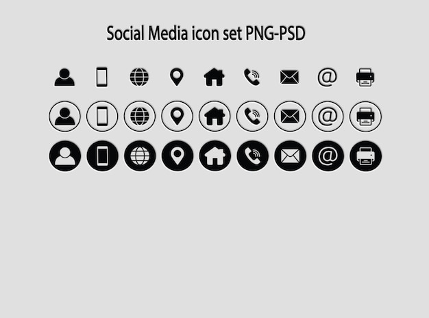 소셜 미디어 아이콘 세트 검은 PNG 및 PSD
