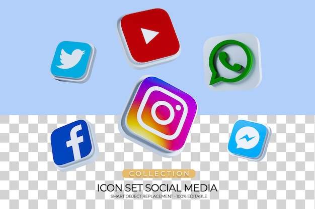 PSD social media icon set collection 3d rendering_2