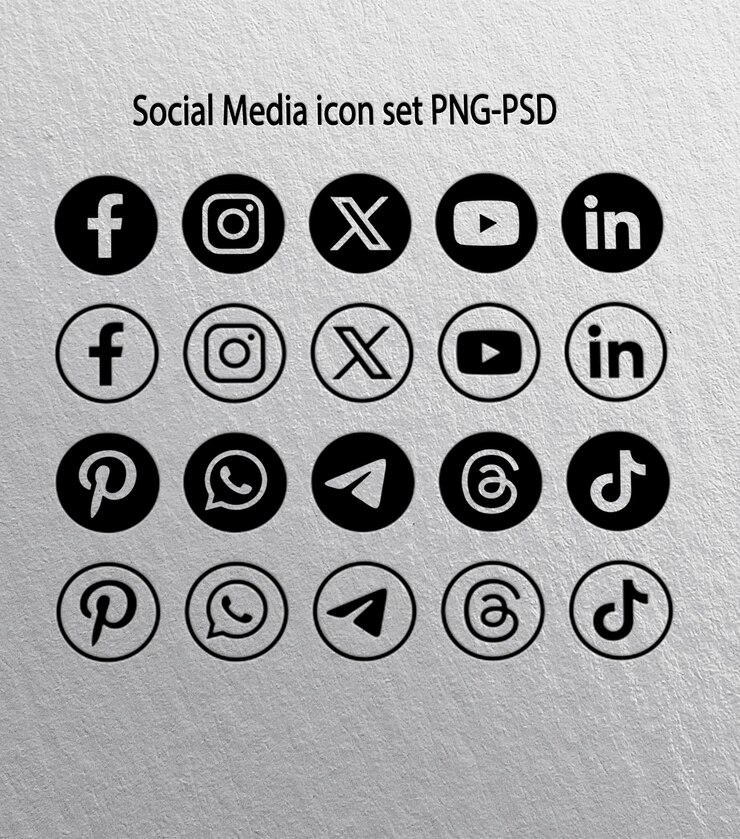 PSD social media icon set in black circle