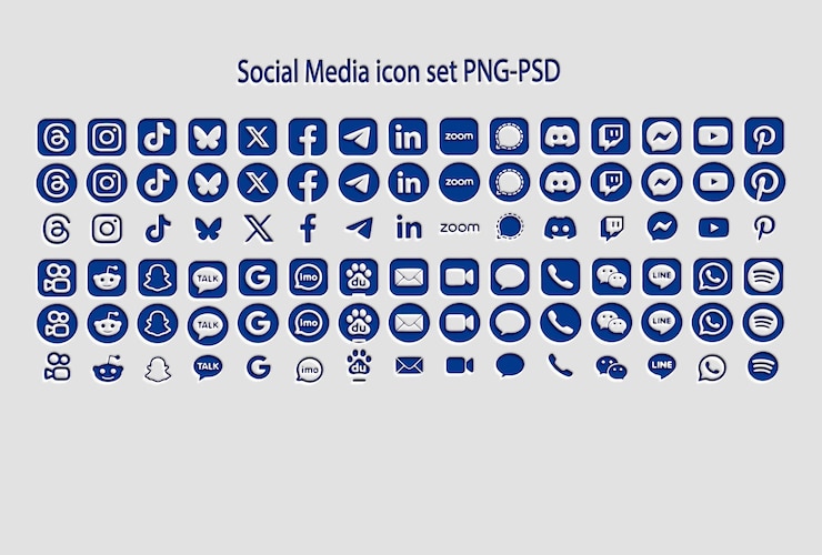 PSD social media icon set pngpsd collection blue