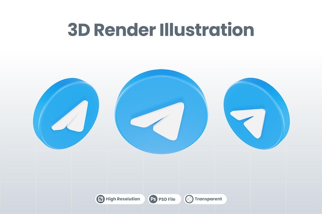 PSD 소셜 미디어 아이콘 전보 로고 절연 3d 렌더링