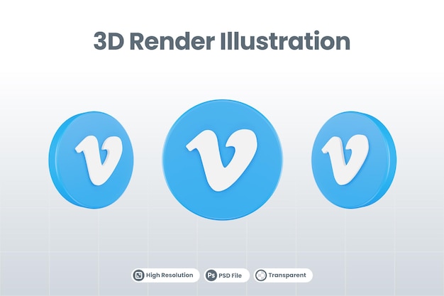 PSD 소셜 미디어 아이콘 vimeo 로고 절연 3d 렌더링