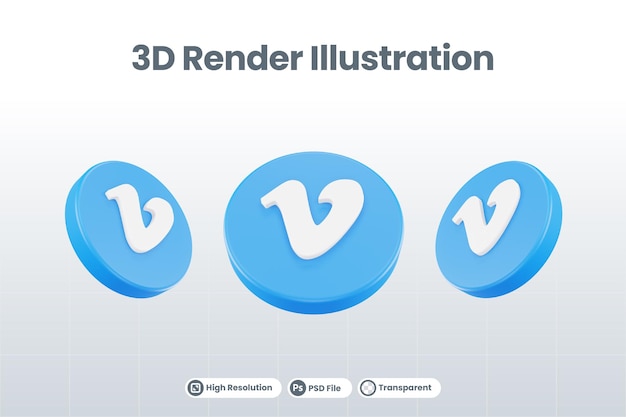 PSD ソーシャルメディアアイコンvimeoロゴ分離3dレンダリング