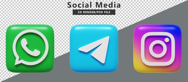 Social media iconen logo's 3d render Premium PSD