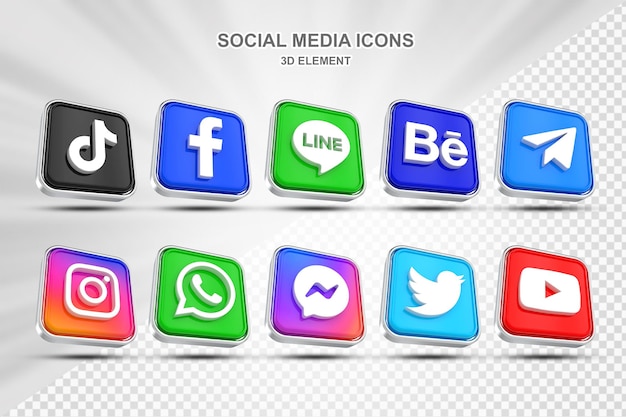 Icone dei social media pacchetto 3d con facebook instagram twitter tiktok youtube loghi