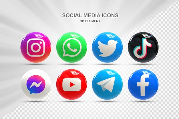 PSD social media icons 3d pack with facebook instagram twitter tiktok youtube logos