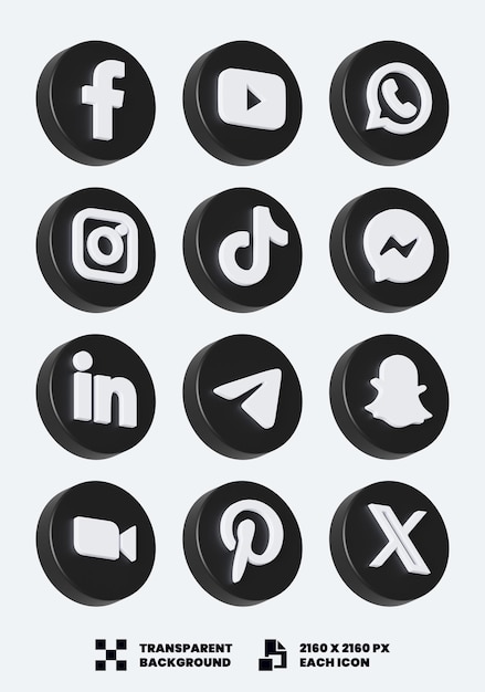 PSD social media icons 3d