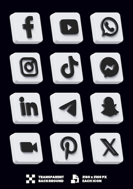 PSD social media icons 3d