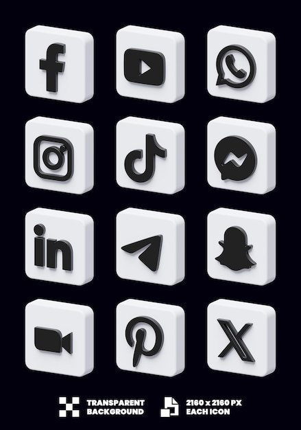 PSD social media icons 3d