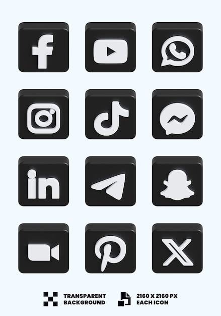 PSD social media icons 3d