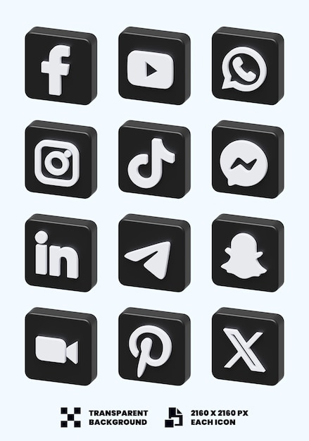 PSD social media icons 3d