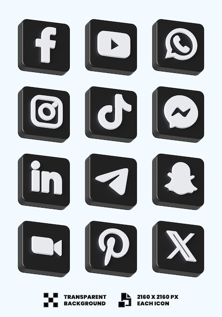 PSD social media icons 3d