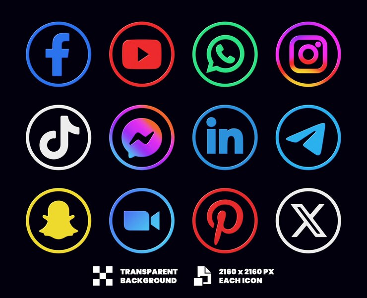 PSD social media icons 3d