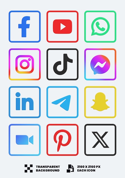 Social Media Icons 3D