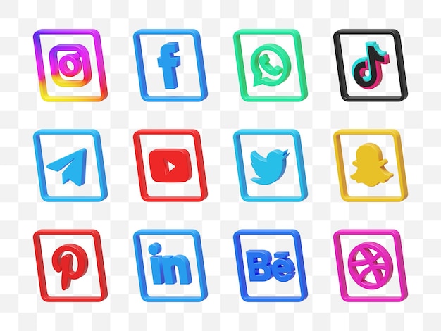 Social media icons collection 3d