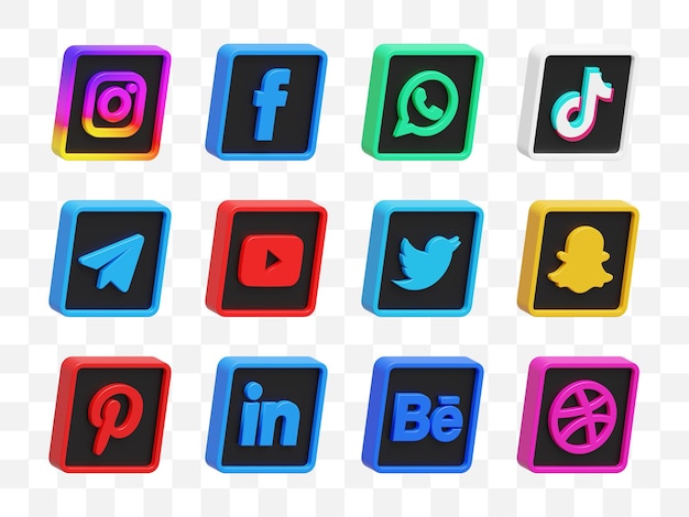 Social media icons collection 3d