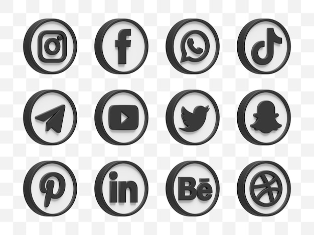 PSD social media icons collection 3d