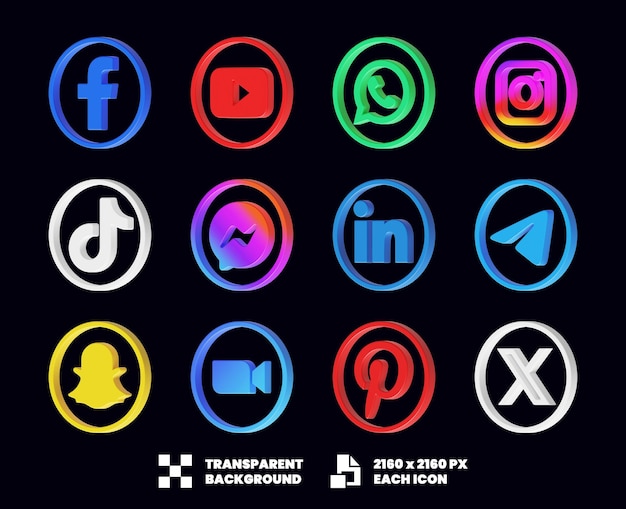 PSD social media icons collection 3d