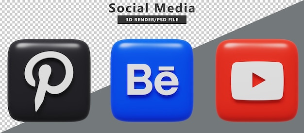 PSD rendering 3d di loghi delle icone dei social media psd premium