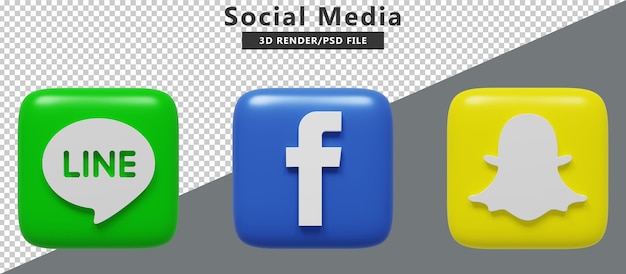 Rendering 3d di loghi delle icone dei social media psd premium