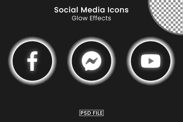 PSD social media icons pack with glow effects