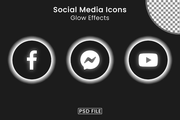 PSD pacchetto icone social media con effetti bagliore
