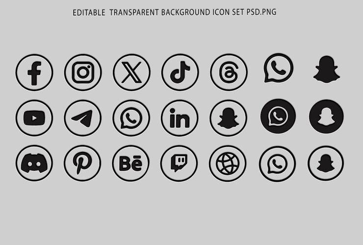 PSD social media icons set for websites and apps
