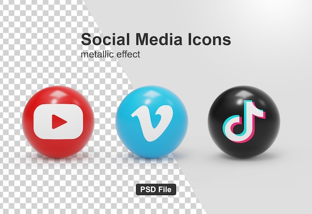 Icone dei social media youtube vimeo e tiktok