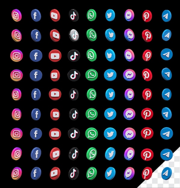 Social media icoon hoge resolutie 3d render ingesteld onder verschillende hoeken
