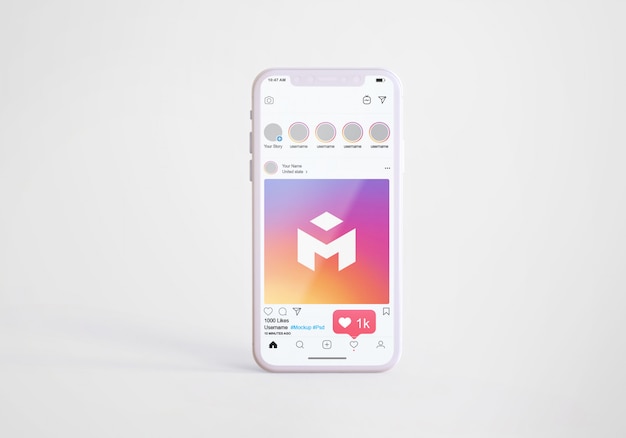 Social media instagram on mobile phone mockup