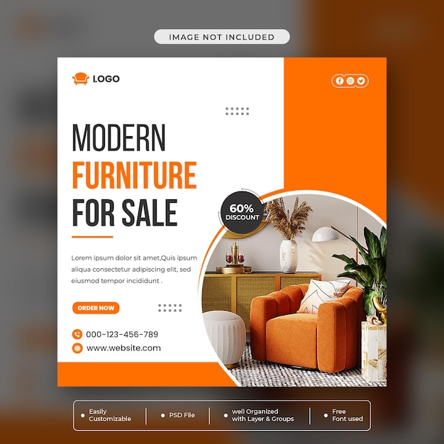 PSD social media instagram post furniture sale banner template