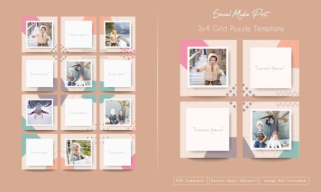 Social media instagram post template in grid puzzle