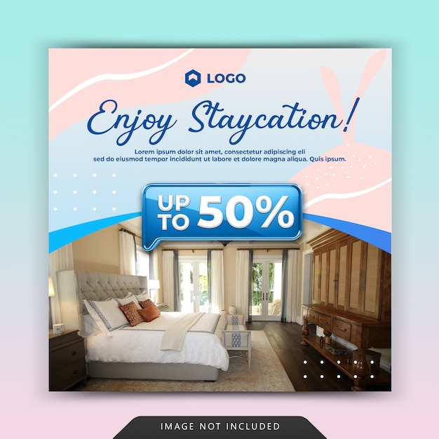 Social media instagram post template for staycation hotel and guest house